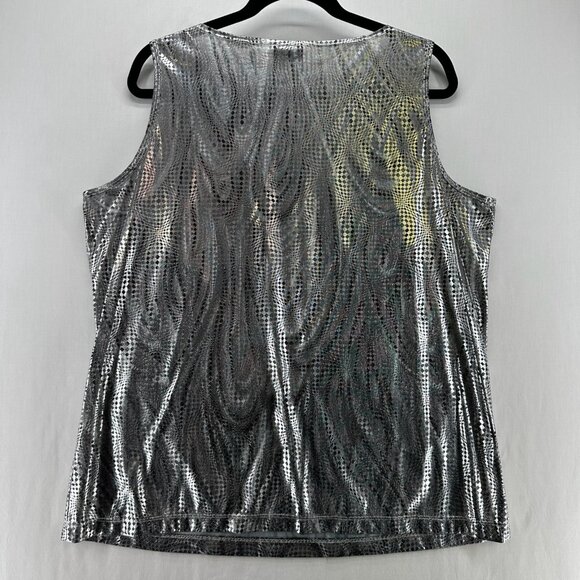 Anxiety Café Vtg 90s Metallic Top Women 18/20 Sleeveless Pullover Stretch Silver - Picture 2 of 9